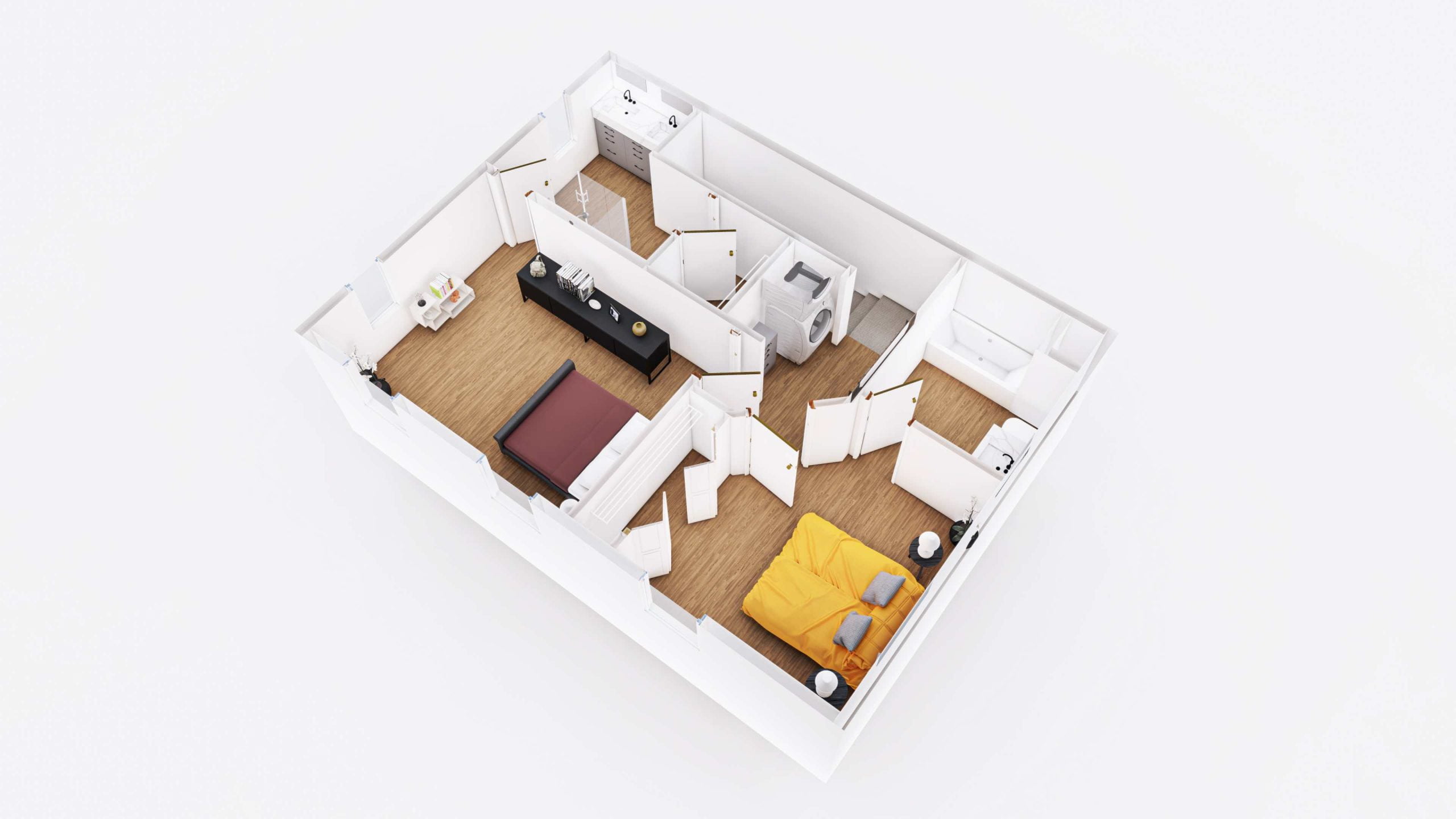 second story overview of the Acadia two bedroom two bathroom floorplan